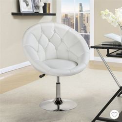 Height Adjustable Swivel Upholstered Round Accent Chair Barrel Chair-White