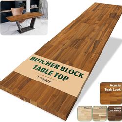 60 x 25 in. Solid Wood Table Top, Teak Stained Acacia Desktop for Standing Desk/Office Tabletop/Countertop, 1in. Thick