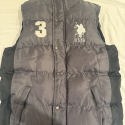 Youth Full-Zip + Snap Puffer Vest Size L U.S. Polo Assn Gray lined EUC