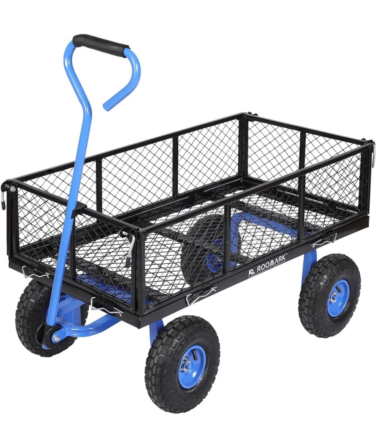 Mesh Steel Garden Cart, Heavy Duty 900 lbs Capacity, with Removable Mesh Sides to Convert into Flatbed, Utility Metal Wagon with 180° Rotating Handle,