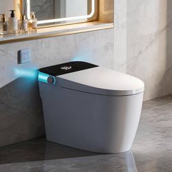 Smart Toilet with Elongated Heated Seat, Dual Auto Flush, Manual Soft-Close Seat & Lid, Night Light, Tankless Electric Toilets for Bathroom with Sipho