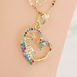 14k Gold Plated CZ  MAMA Heart Necklace 
