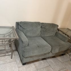 Couch and glass end tables