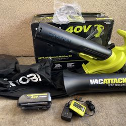RYOBI 40V Vac Attack Cordless Leaf Vacuum/Mulcher with 5.0 Ah Battery and Charger