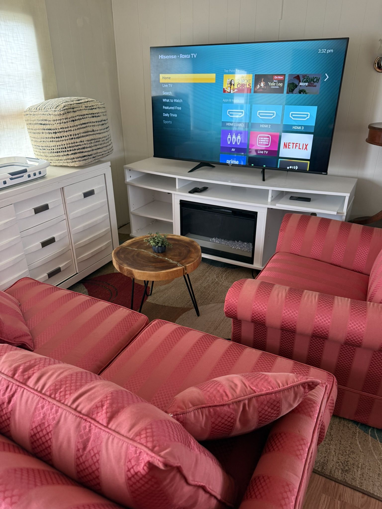 Two Red Couch,Chair And A Love Seat