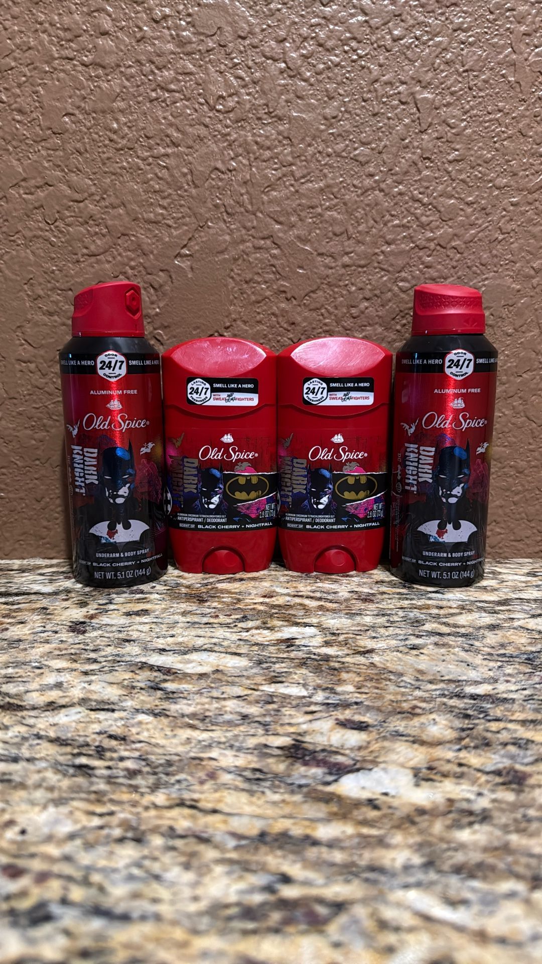 2 - old spice under arm & body spray & 2 - old spice deodorants - black cherry + nightfall - for $16