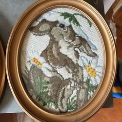 Set Of Vintage Embroidered Bunnies