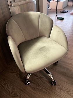 Cute Light Green Velvet Vanity / Desk Chair (Adjustable)
