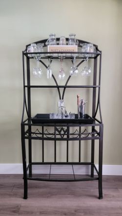 Metal & Glass Wine / Bakers Rack – Full Bar Bundle (Glassware, Decanter & Tools Included)