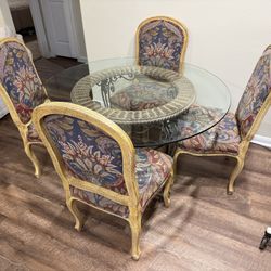 48” Round Glass Dining Table with 4 Chairs