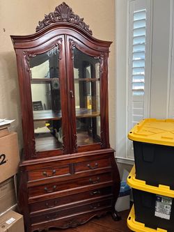 Ornate Mahogany China Cabinet with Drawers and dining table