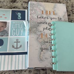 Bundle Of 4: Memory Book/photo Album, Travel Themed Photo Album, Teal Dis bound Notebook, Seize The Day Planner