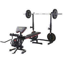 Fitvids LX600 Adjustable Olympic Workout Bench with Squat Rack, Leg Extension, Preacher Curl 
