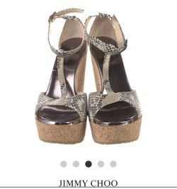 Authentic Jimmy Choo Snakeskin T Strap Wedge 