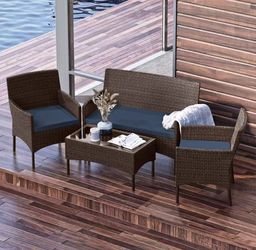 💗 Outdoor patio furniture sofas, standard, brown base/navy blue cushions$160
