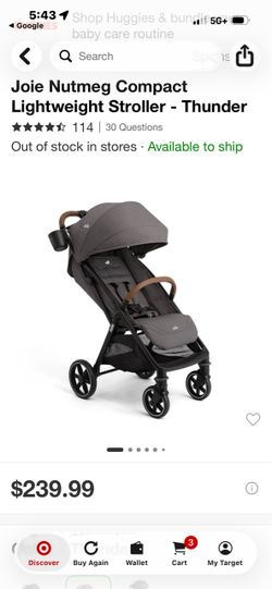 Brand new unopened Joie Nutmeg Compact Travel Stroller – Thunder (Grey)