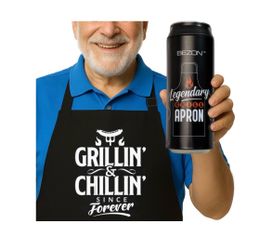 BEZON Funny Grill Apron for Men – Beer Can Style Packaging – Heavy-Duty Water-Resistant Cotton Canvas – Grillin’ & Chillin’ Since Forever
