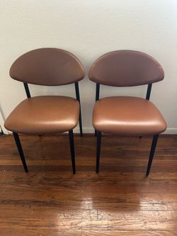 Dining Chairs Set of 2 – Vegan Leather Black Metal Frame
