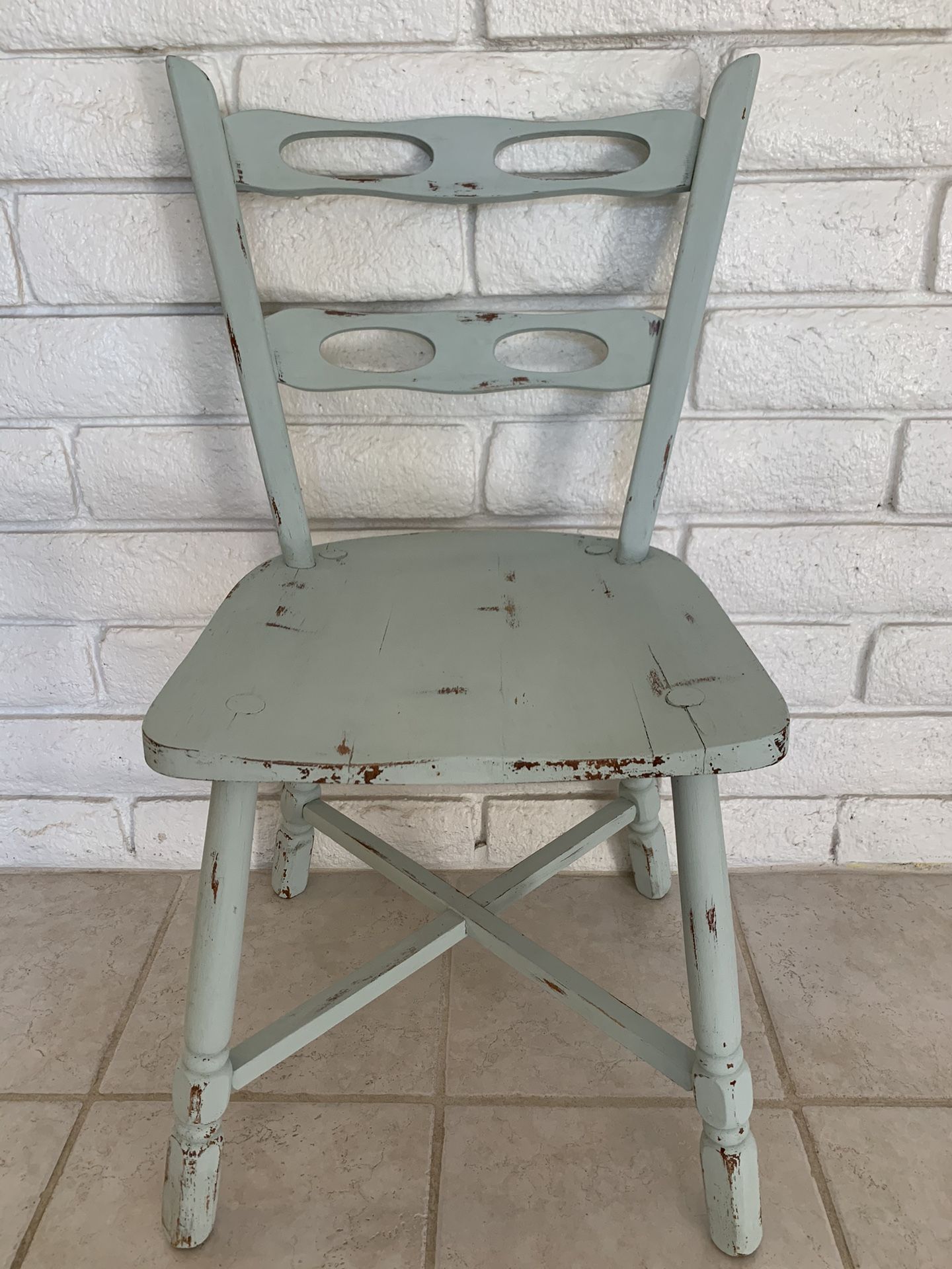 Vintage Mid Century Blue Distressed Painted Wood Chair