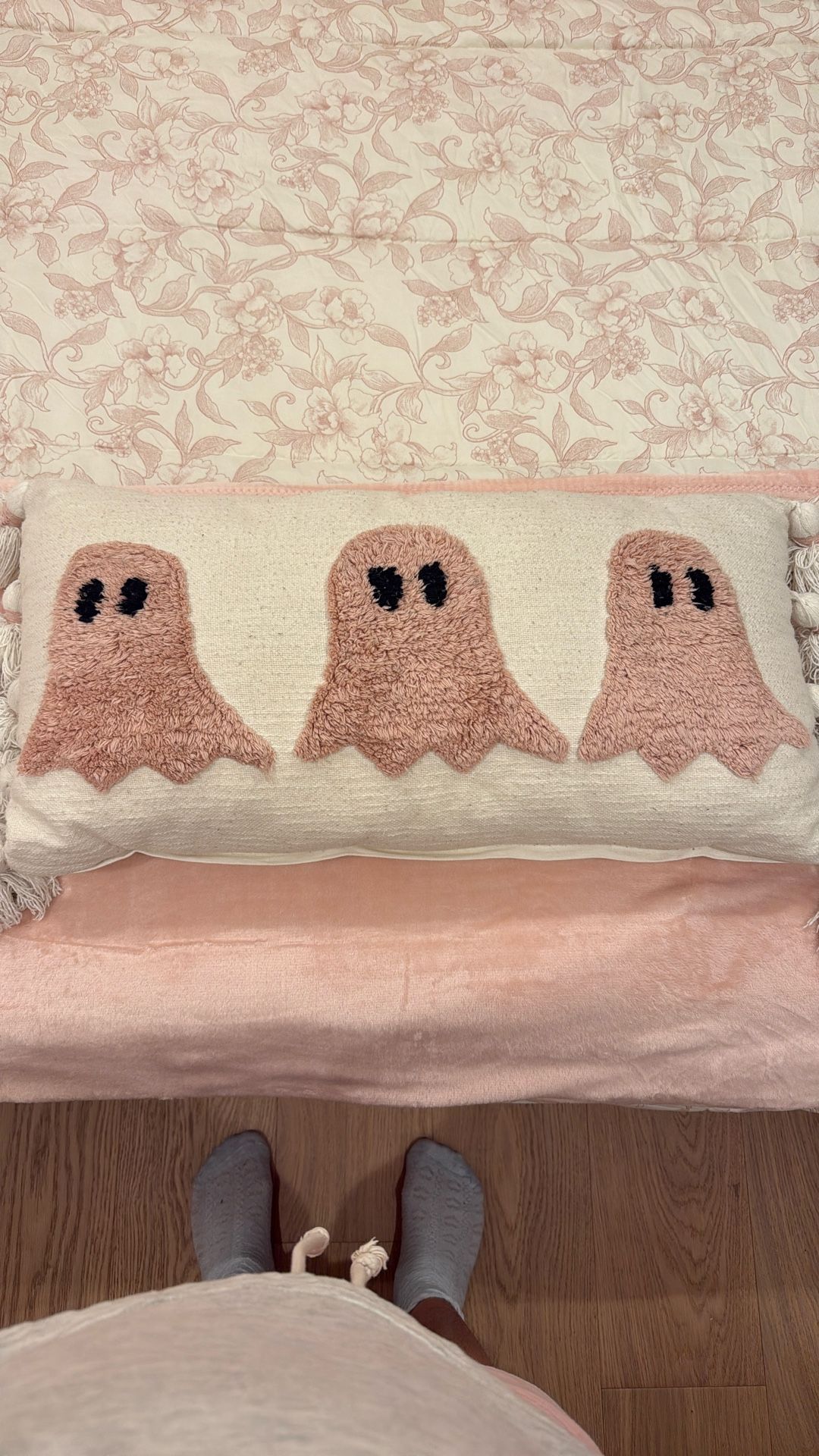 Beige & Pink Ghosty Log Pillow