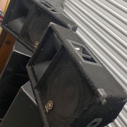 Used , will throw in a pair of amp stands   Two used Yamaha SM12V Carpeted 12-Inch 2-Way Monitor Loudspeaker  a single one brand new sells for $500  P