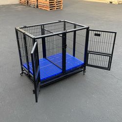 (NEW) $160 Heavy-Duty Dog Cage Crate 37x25x33” Double-Door Folding Kennel w/ Divider, Tray, Wheels