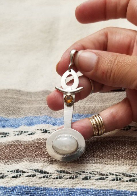 Silver Pendant With Moonstone And Citrine
