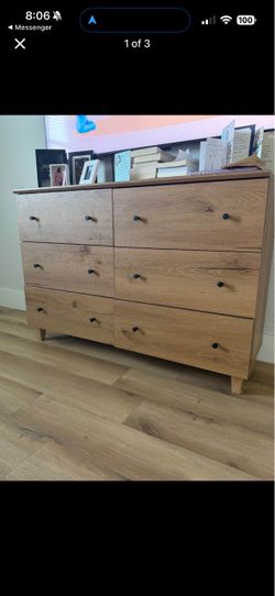 6-Drawer Wood Dresser with Black Knobs