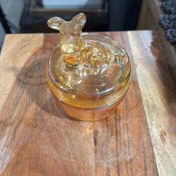 Carnival Glass Marigold Glass Covered Scottie Dog Round Box, 1950's, Vintage