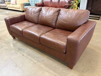 Chocolate Brown Leather Square Arm 3 Seat Sofa