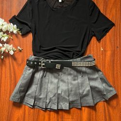 Goth Emo Pleated Grey Mini Skirt size Medium
