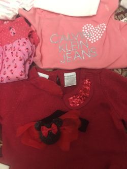 Gently used and some never used or worn New born and 0-24 month old baby girl cloths and shoes from Caters,Disney and Gerber.