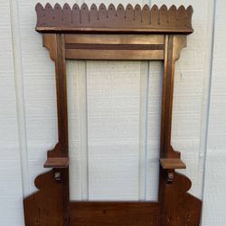 Antique Victorian Eastlake Style Frame Scalloped Crest Top Rail Side Shelves