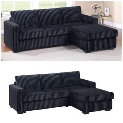 Black Jumbo Corduroy Living Room Sectional Sofa 92" x 59"   // Limited Time Offer 