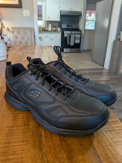 Skechers Work Dighton SR Mens Black Leather Slip Resistant Shoes 77111 Size 15