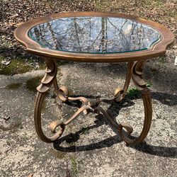 Metal Occasional Table With Glass Top Rustic Gold Patina