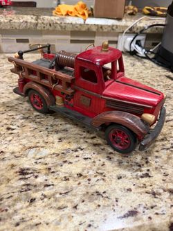 Vintage Wooden Fire Truck Decorative Model