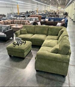Beautiful‼️ 4-Pc Corduroy Sectional Sofa Set With Ottoman‼️