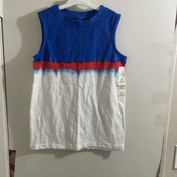 Kids Sleeveless Blue and White Shirt Muscle Tee A Shirt NWOT Boys Size Small Fun