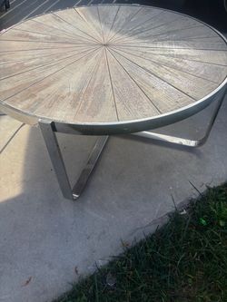 Round Wood and Chrome Coffee Table