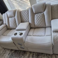Light Gray Leather Couches, 5 Yr Warranty 