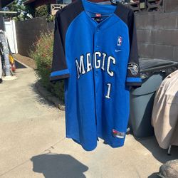 Magic Tracy McGrady Nike Button Up Baseball Jersey Size Large Rare & Hard To Find
