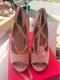 ShoeDazzle Blush Suede Lace-Up Heels