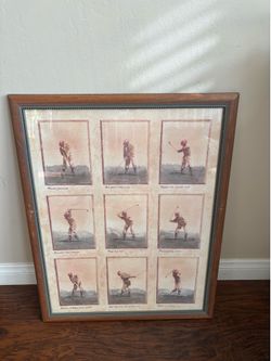 Vintage David Nichols Golf Swing Framed Art Print Progression signed