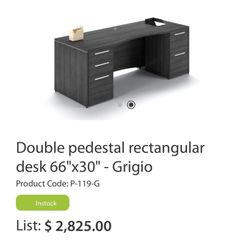 Corp Design Double Pedestal Desk With Modesty Glass Panel. 4 Available.