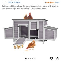 Chicken Coop Outdoor Wooden Hen House with Nesting Box 