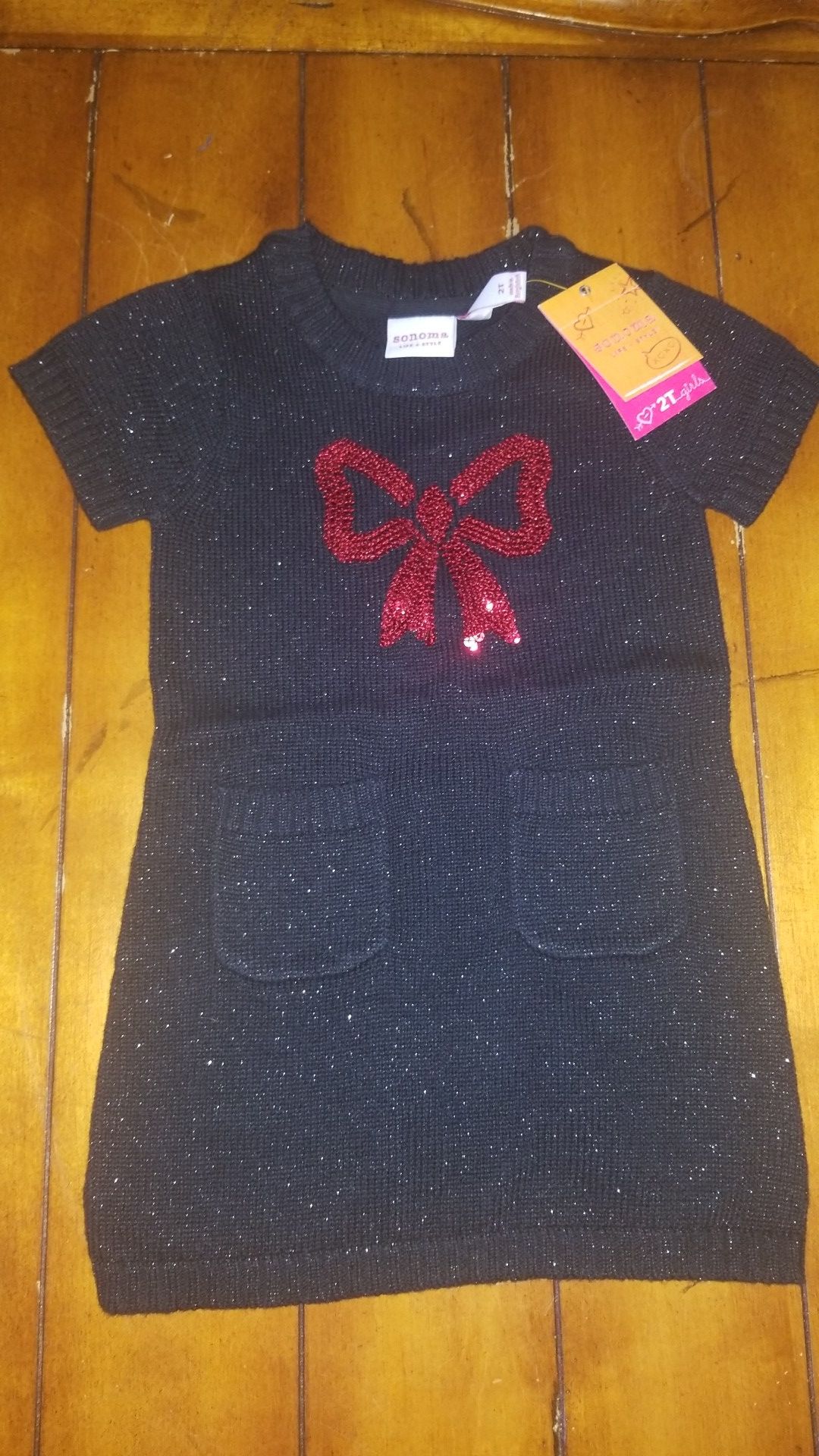 New baby girls Size 2T black sparkly sequined sweater dress nwt