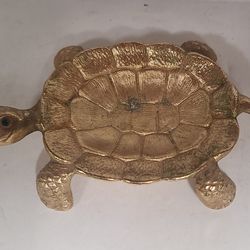 Beautiful Vintage Polly Bergen Turtle Trinket Dish With Green Rhinestone Eyes