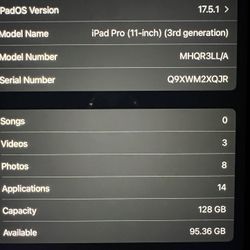 ipad pro 11in. 3rd Gen 128gb