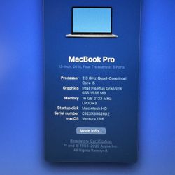 MacBook Pro (2018) 13” Touchbar 512GB 16GB Memory